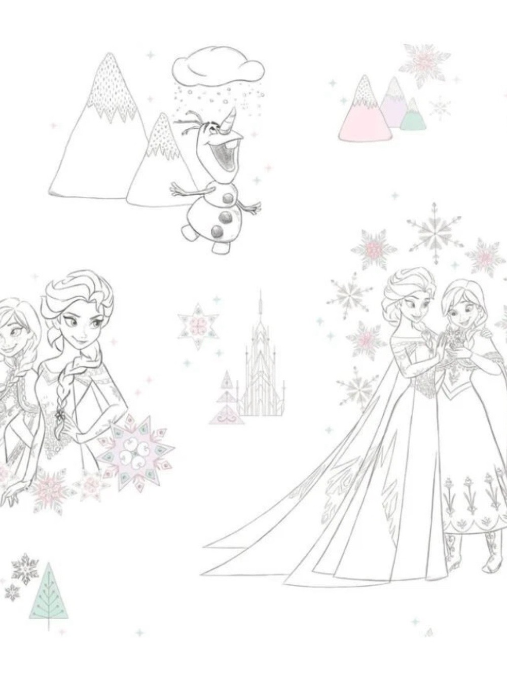 Roommate Disney Frozen Peel & Stick Wallpaper Roll - White with Pastel Accents